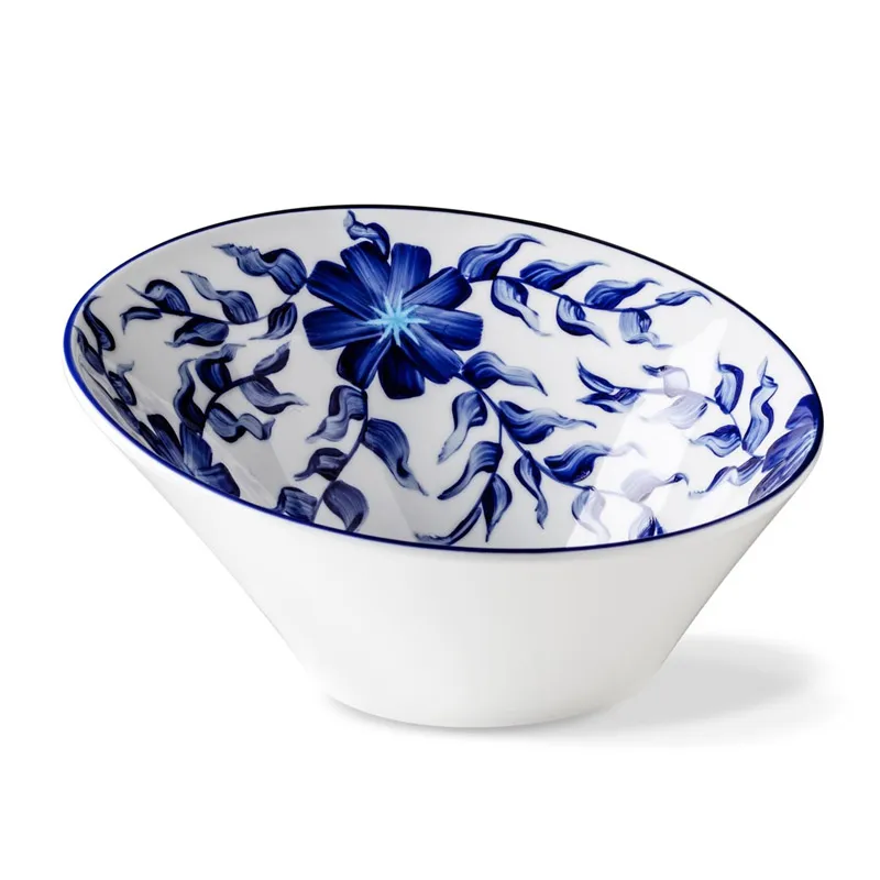 Lilien Indigo Çiçek Desenli Eğimli Kase, 21 cm, Mavi