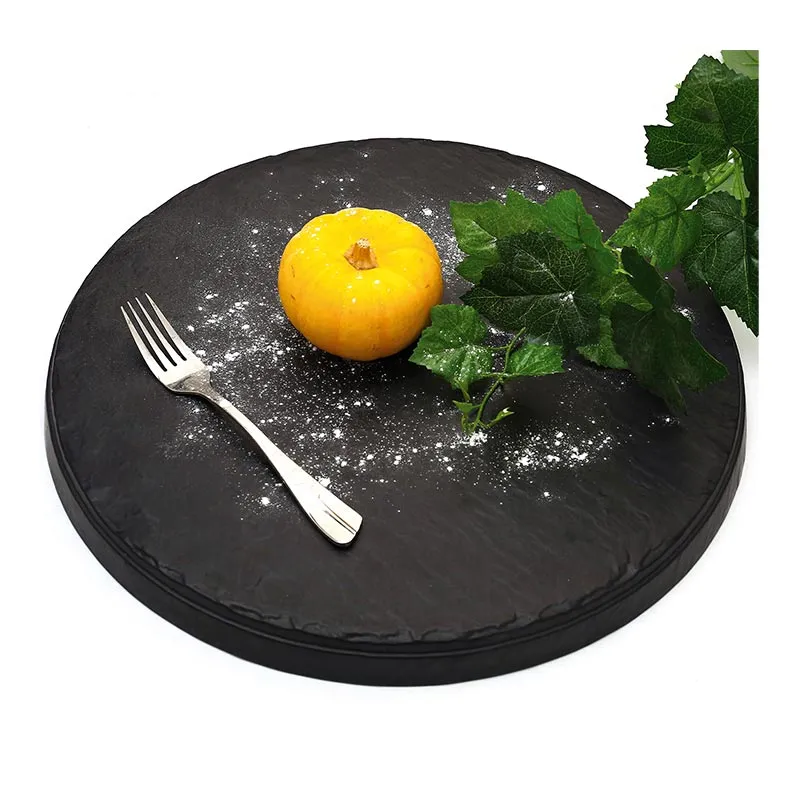 Biradlı BRD-16928 Tarako Yuvarlak Sunum Tepsisi, 42x42x3 cm, Siyah