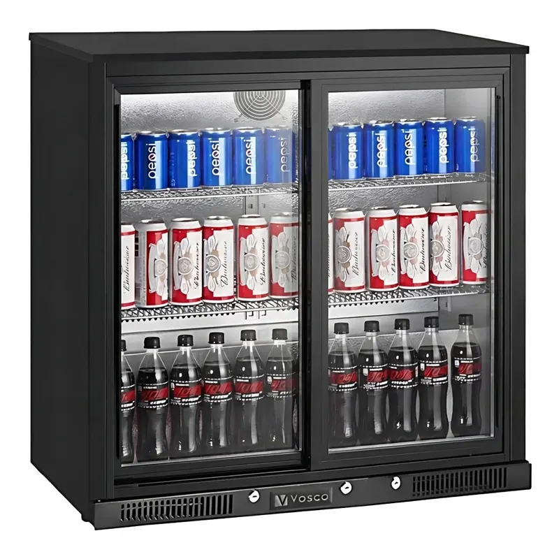 Vosco VBBC-250S Çift Sürgü Kapılı Bar Arkası Şişe Soğutucu Dolap, 238 L, Siyah