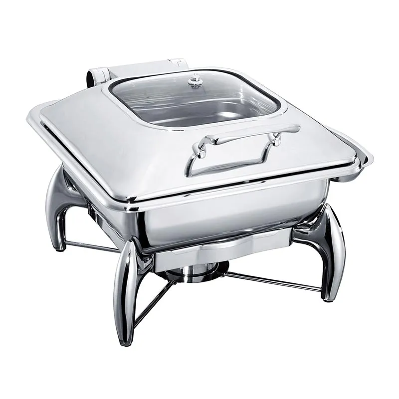 Öztiryakiler Cam Kapaklı Ayaklı Dikdörtgen Chafing Dish, 6 L, Jel Yakıtlı