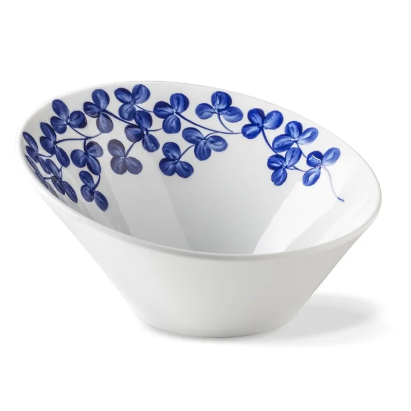 Lilien Indigo Yonca Desenli Eğimli Kase, 17 cm, Mavi